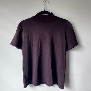 Nina Leonard Brown Mock Neck Short Sleeve Shirt